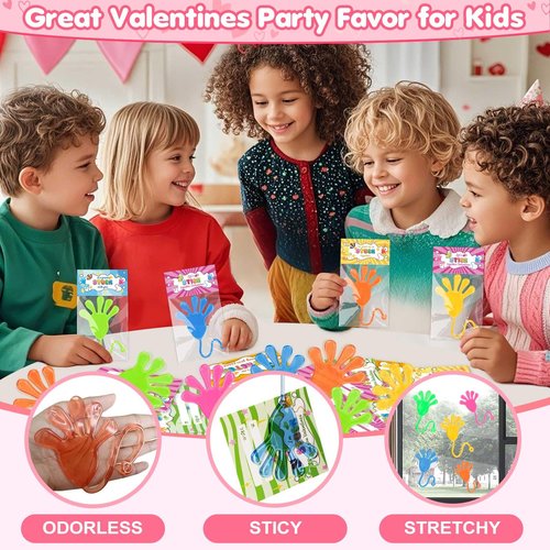 Valentines Day Cards for Kids School, 28 Packs Valentine Day Gifts with Cards for Kids Classroom with Funny Sticky Hands toys, Valentines Party Favors Exchange Gift for Boys Girls