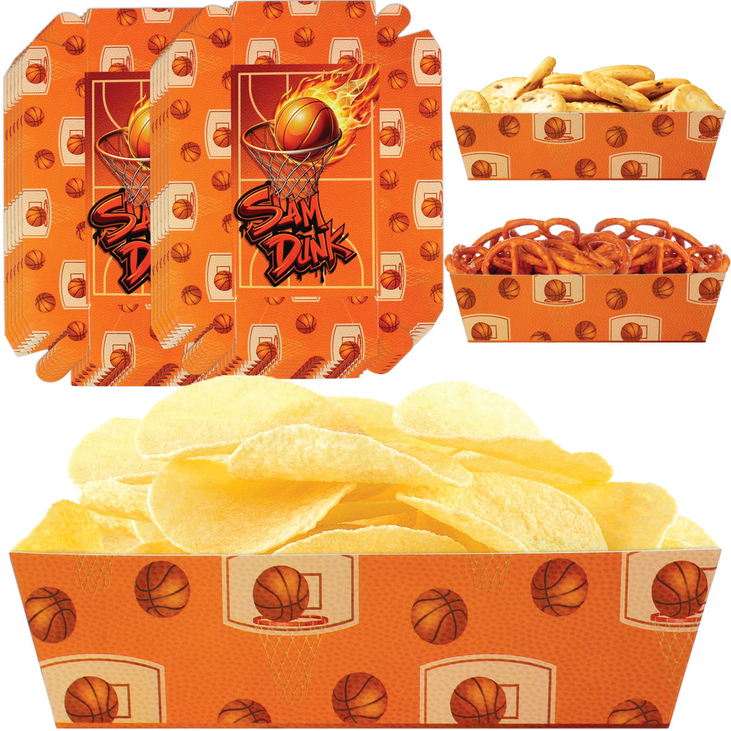 Basketball Disposable Paper Food Trays | 50 pcs Slam Dunk Snack Bowls | Basketball Theme Food Boats for Nachos, Chips | Hoops Theme Serving Baskets for Parties| Basketball Party Decorations | BASHOUT
