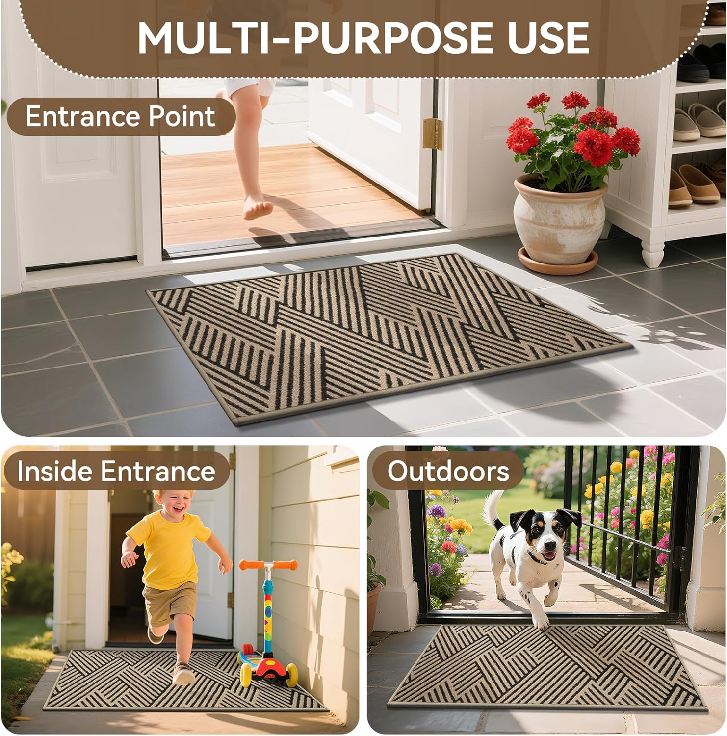 Regine Switzerland Door Mat - Low-Profile Non-Slip Indoor/Outdoor Entryway Mat | 17"x30", Brown, Washable & Dirt Resistant