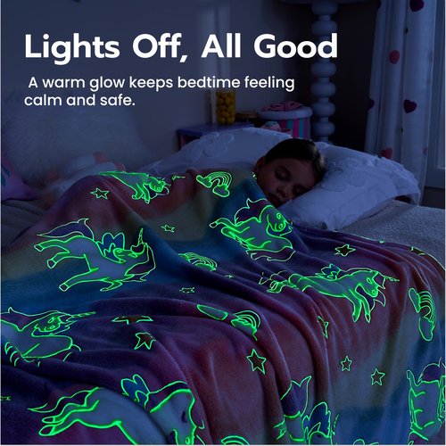 Joiedomi Glow in The Dark Blanket - Unicorns Gifts Toys for Girls Age 2 3 4 5 6 7 8 9 10 11 12 Year Old - Soft Cozy Flannel Kids Throw Blanket, Birthday Bedroom Decor 50"×60"