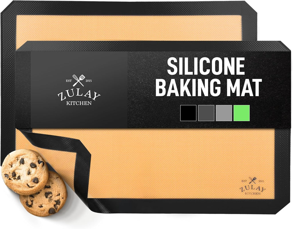 Zulay Kitchen Silicone Baking Mats 2-Pack - Reusable Nonstick Sheets for Oven & Pastry (16.5"x11.6") - Easy to Clean, Heat Resistant (Black)