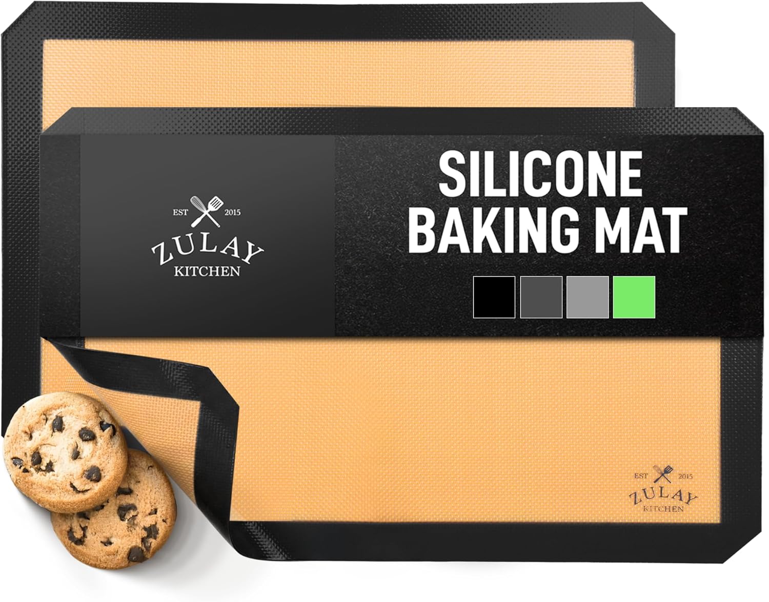 Zulay Kitchen Silicone Baking Mats 2-Pack - Reusable Nonstick Sheets for Oven & Pastry (16.5"x11.6") - Easy to Clean, Heat Resistant (Black)
