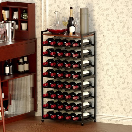Alytree 40 Bottle Wine Rack Freestanding Floor, 8-Tier Wine Storage Racks with Table Top, Detachable Wine Bottle Holder, Bar Stand Display Shelf for Kitchen, Bar, 18" L x 9.3" W x 33" H