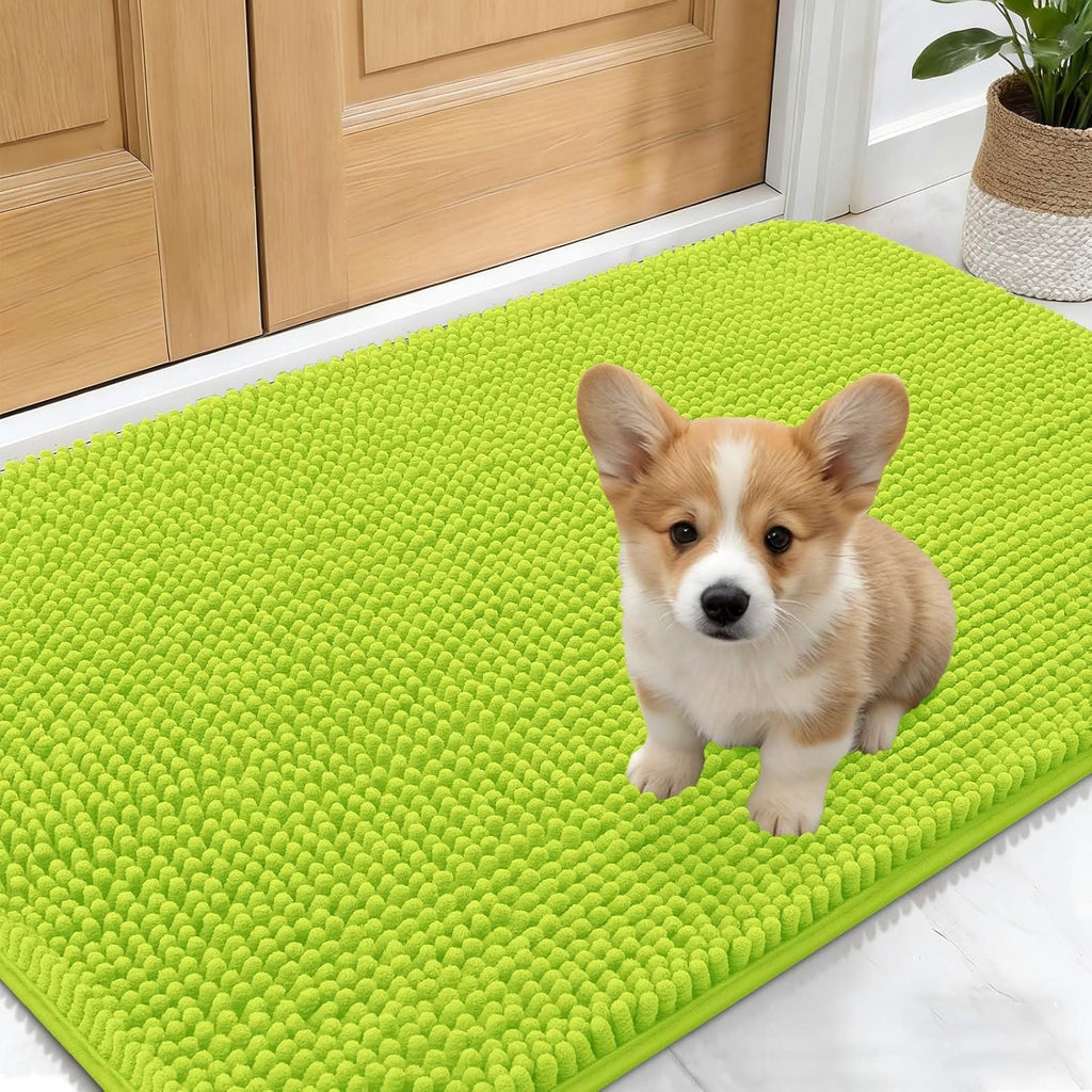 OLANLY Dog Door Mat - Absorbent Non-Slip Washable Doormat for Muddy Paws | 24x16 Bright Green