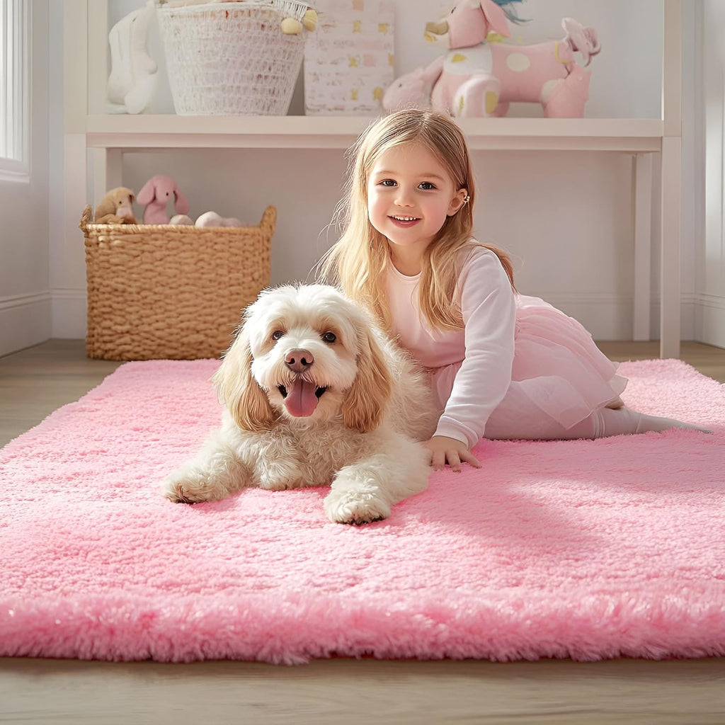 OLANLY Machine Washable 2x5 Runner Rug - Soft Fluffy Shaggy Carpet for Bedroom & Hallway | Pink Aesthetic Decor