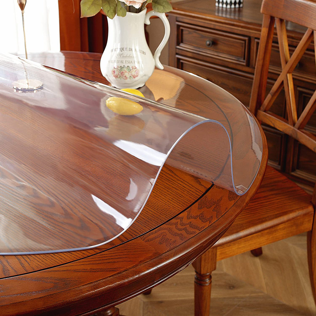 OstepDecor Round Clear Table Protector 59 Inch Thick Clear Table Cover Protector Round, Plastic Waterproof PVC Tablecloth, Vinyl Circle Table Top Protector for Dining Room, Coffee Tabletop