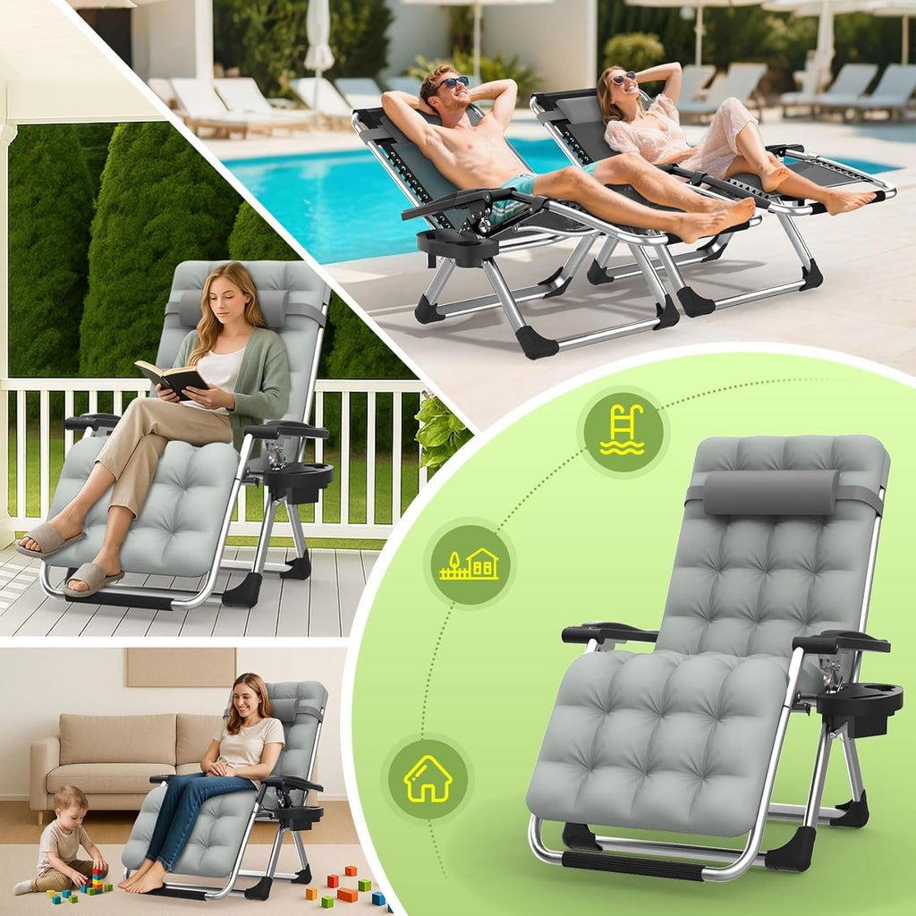 Suteck Zero Gravity Chair - Reclining Camping Lounge Chair with Removable Cushion & Cup Holder