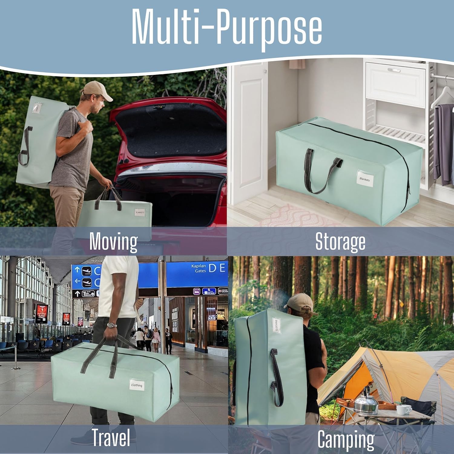 VENO Heavy Duty Moving Bags - 8 Pack with Backpack Straps & Zippers | Extra Large Packing Solution for College Dorms