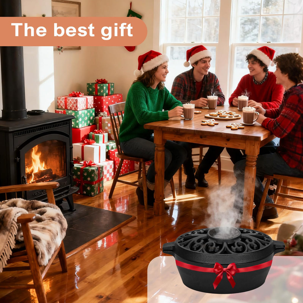 GoCampDirect Wood Stove Steamer - 2.5 Quart Wood Stove Humidifier, Full Porcelain Enamel Coated Cast Iron humidifier for Rust Proof, Matte Black Finish with Lattice Top Black