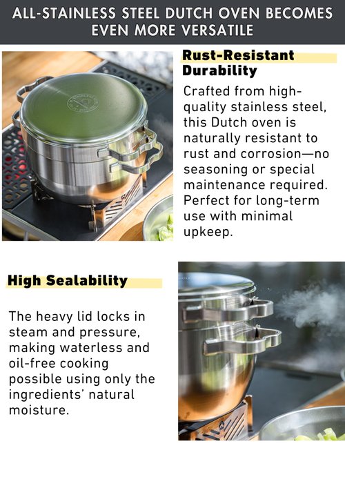 CAMPINGMOON 1.5 Quart Stainless Steel Dutch Oven 6-Inch 2 in 1 Skillet Lid Solo Camping Cookware Set DO-25