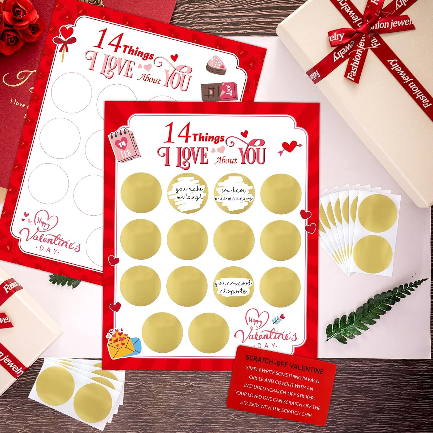 WorldBazaar Scratch Off Cards - 14 Things I Love About You | Valentine's Day Gift Set (2 Pcs)