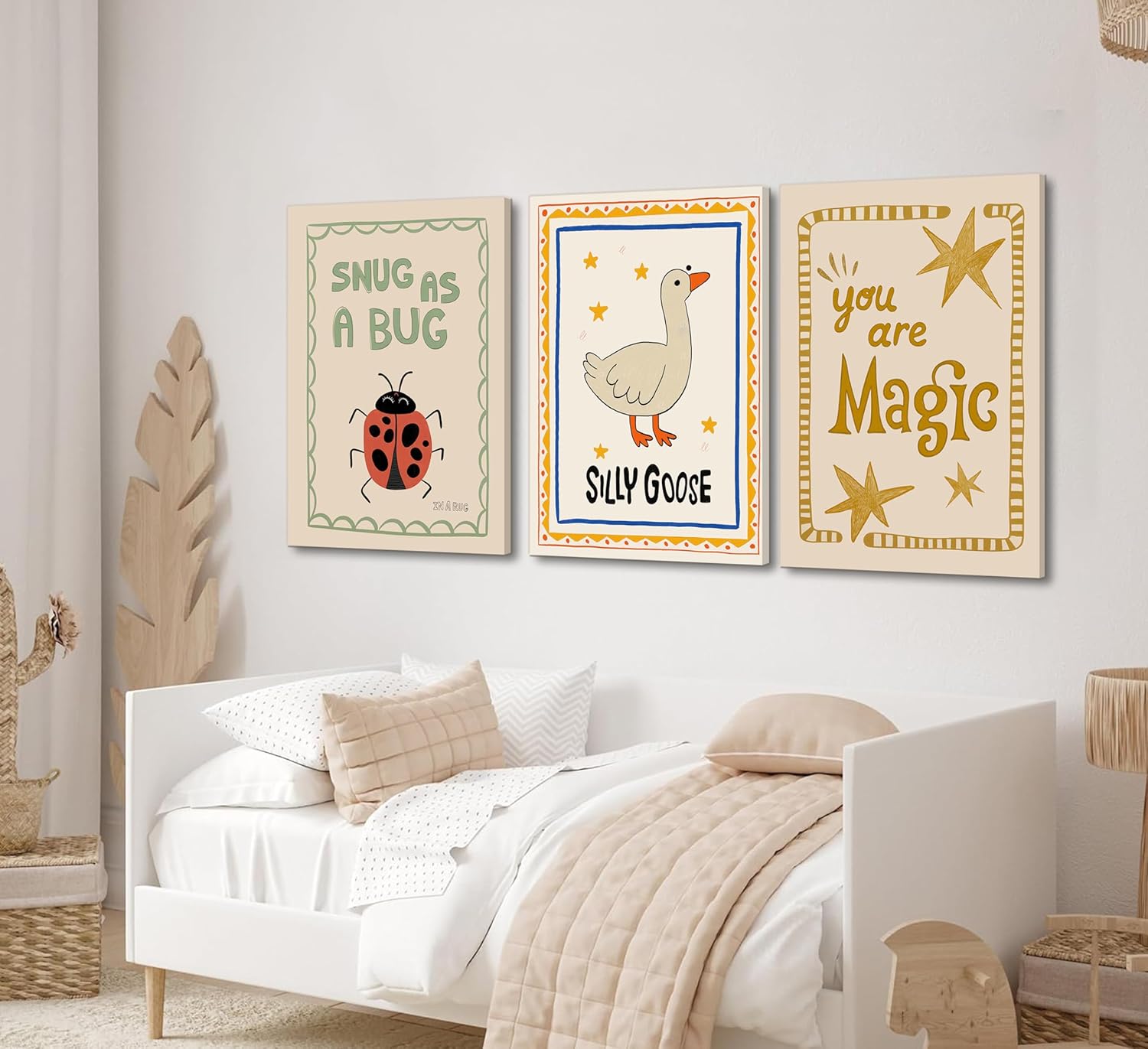 Silly Goose Nursery Canvas Wall Art - Cute Animal Insect Decor | Rustic Farmhouse Print for Kids' Rooms