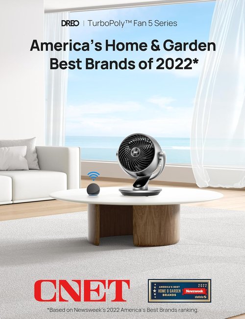 DREO Smart Fan - 120° Vertical & 90° Oscillating Quiet Air Circulator | 13-Inch, Remote Control, 4 Speeds