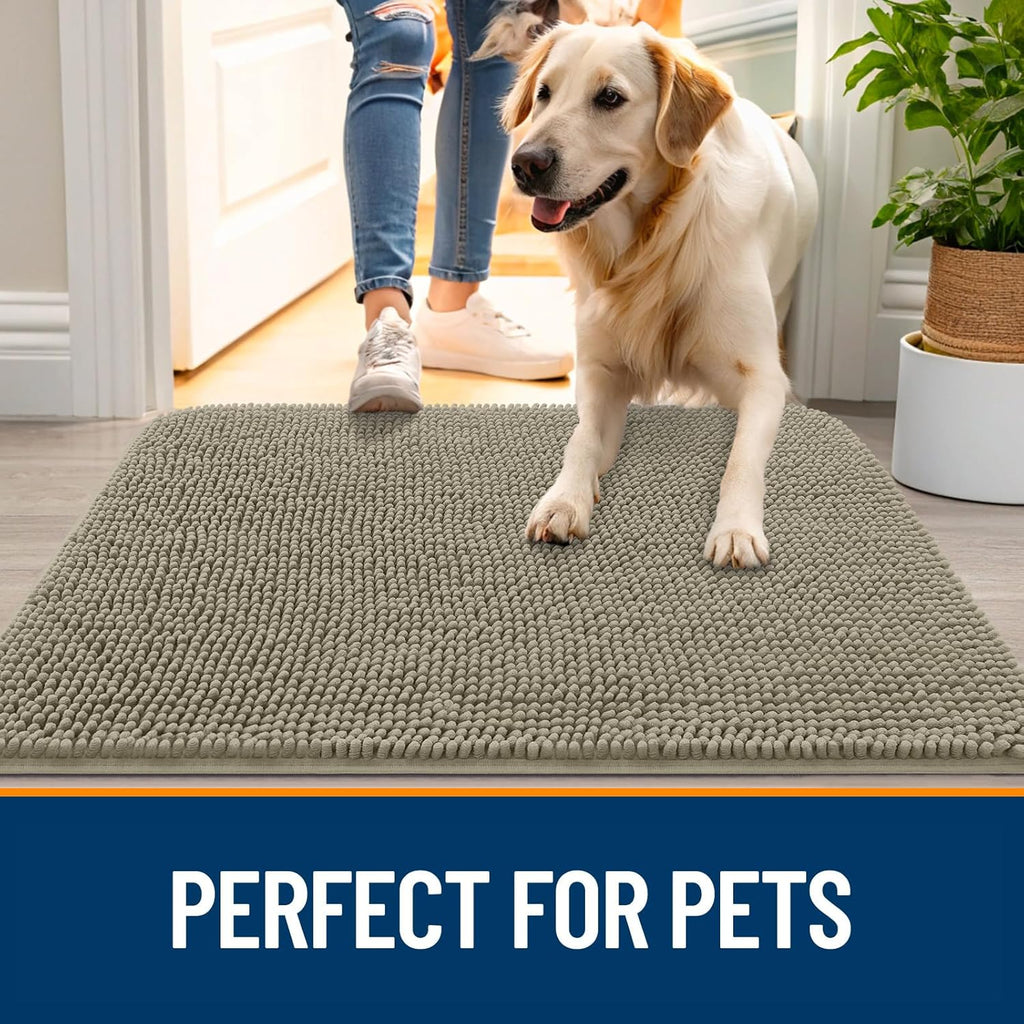 OLANLY Dog Door Mat - Absorbent Non-Slip Mud Mat for Indoor Use | 70x32, Quick Dry Chenille, Warm Taupe