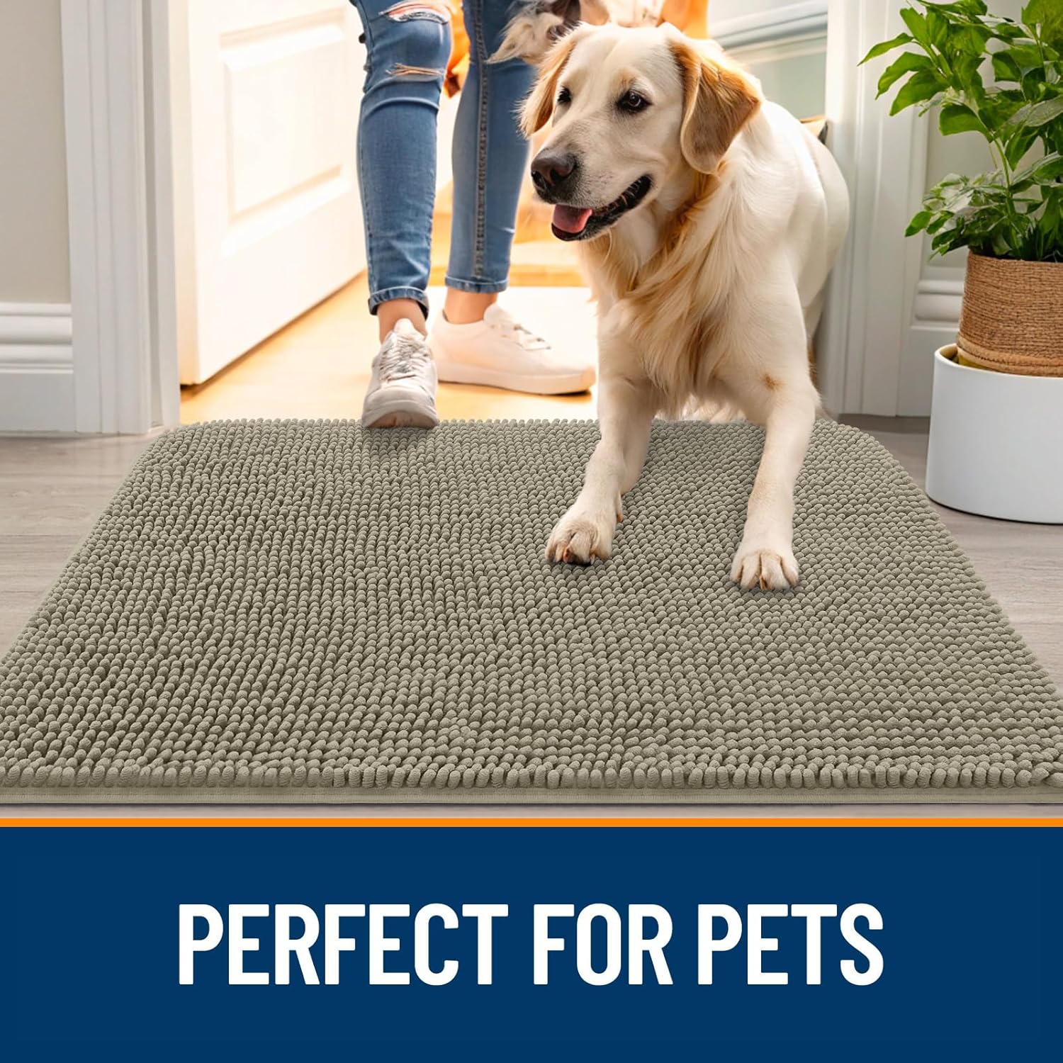 OLANLY Dog Door Mat - Absorbent Non-Slip Mud Mat for Indoor Use | 70x32, Quick Dry Chenille, Warm Taupe