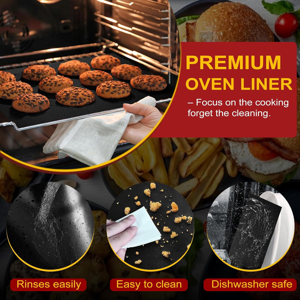 Skiennix Oven Liners - Heavy Duty Non-Stick Reusable Mats | 17"x25" BPA/PFOA Free for All Ovens (Black)