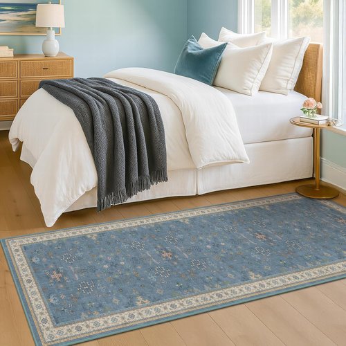 Light Blue Kitchen Runner Rug - Washable Boho Non-Slip Design for Hallway, Bedroom, Entryway | 2x7 Size