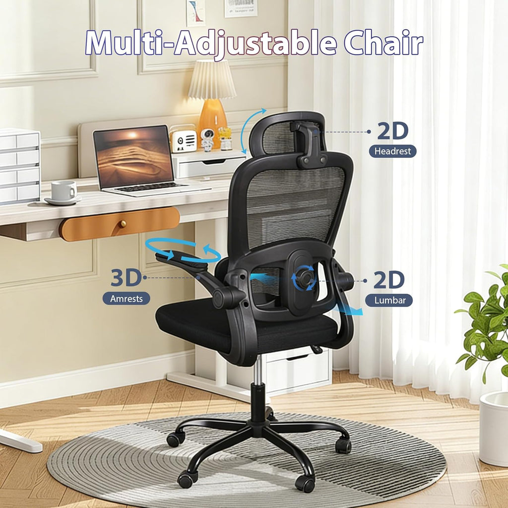 Skiennix Ergonomic Office Chair - High Back Mesh Design with Adjustable Lumbar Support | Rolling Swivel Task Chair