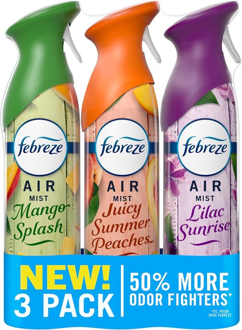 Febreze Air Mist | Odor-Fighting Room Spray Variety Pack - Lilac Sunrise, Summer Peaches, Mango Splash | 8.1oz (Pack of 3)