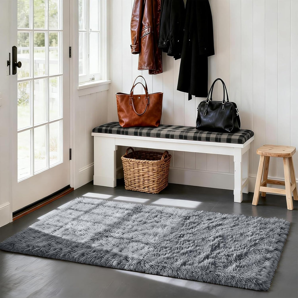 Skiennix Fluffy Shag Area Rug - Soft Grey 2x4 Bedroom & Entryway Decor | Cozy Small Throw Rug