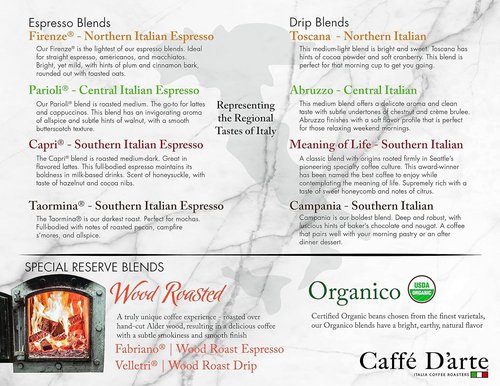 Caffe D’arte Capri Whole Bean Coffee – Medium Roast with Earthy & Winey Notes – Fresh Roasted in Seattle, Crafted for Drip Brewing – 5 lbs