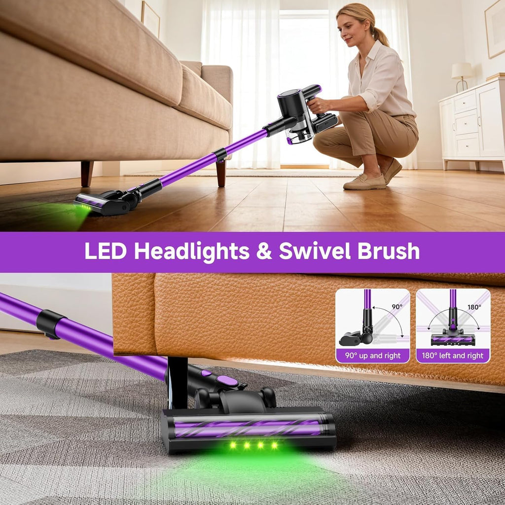 Skiennix Cordless Vacuum Cleaner - 40Kpa Powerful Suction | Lightweight 8-in-1 Design for Hard Floors (Black)