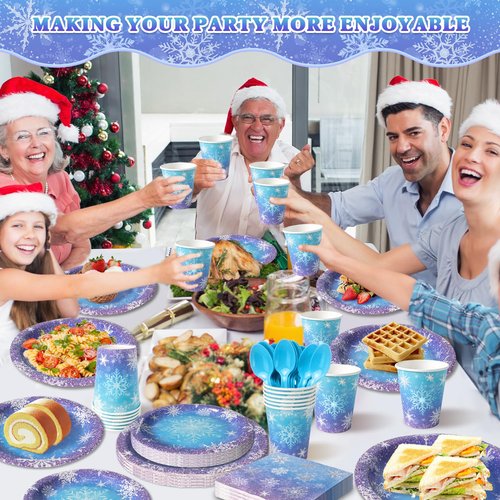 Frozen Birthday Party Decorations - Serve 24, Snowflake Party Supplies, Winter Wonderland Disposable Tableware Include Plates, Napkins, Cups, Forks, Knives, Spoons for Christmas