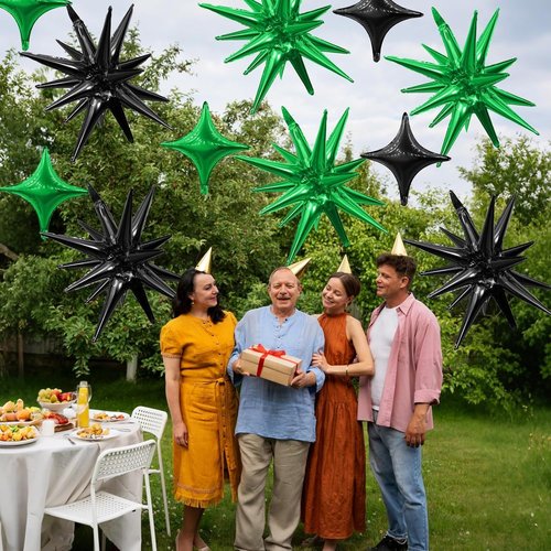 Black Green Star Balloon Set - 6 Pcs 22-Inch Explosion & 10 Pcs 10-Inch Balloons for Parties