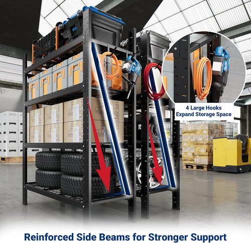 FLEXIMOUNTS Heavy-Duty Garage Shelving Unit - 4-Tier Adjustable Storage, 10000LBS Capacity, 71"H x 49.6"W x 23.6"D