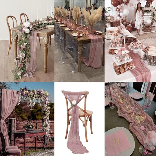 LuxeLouise Cheesecloth Table Runner - 120 Inch Chiffon Gauze for Elegant Table Decor | Dusty Pink 2 Pack