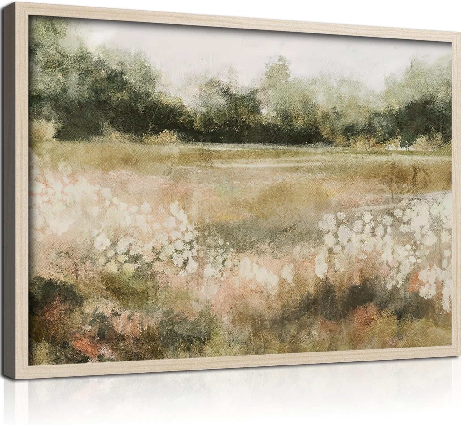 Skiennix Framed Canvas Wall Art - Rustic Field Landscape Print | Vintage Country Nature Artwork 12x16 Inch