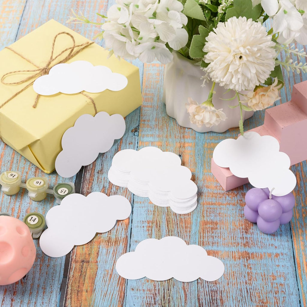 MixTeach 200 Pcs White Cloud Cutouts - 4 Inch Double-Sided Paper Shapes for Classroom & Party Decor