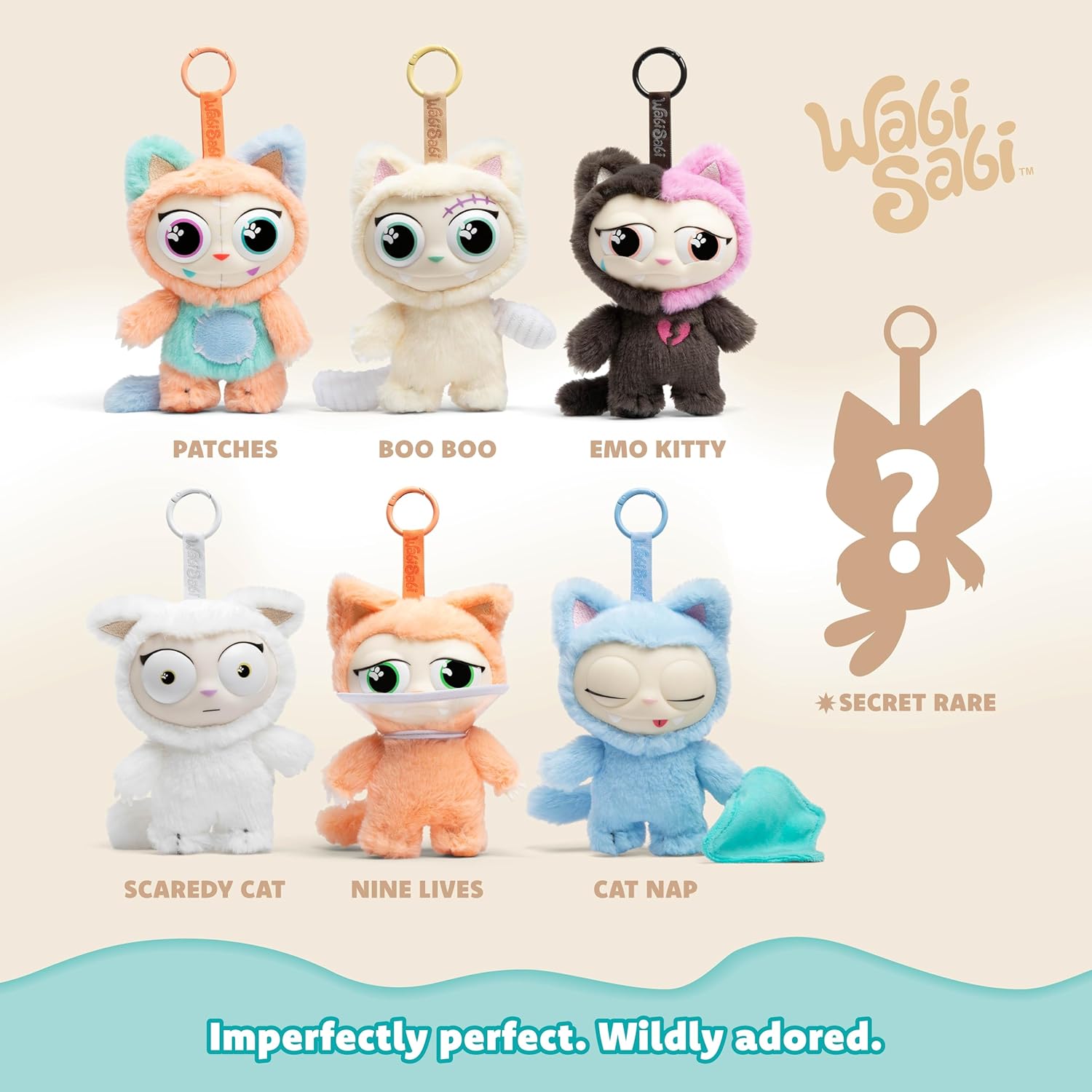 Relatable WabiSabi Kitty Club Blind Box - Soft Collectible Plush Keychain Figures for Kids & Teens
