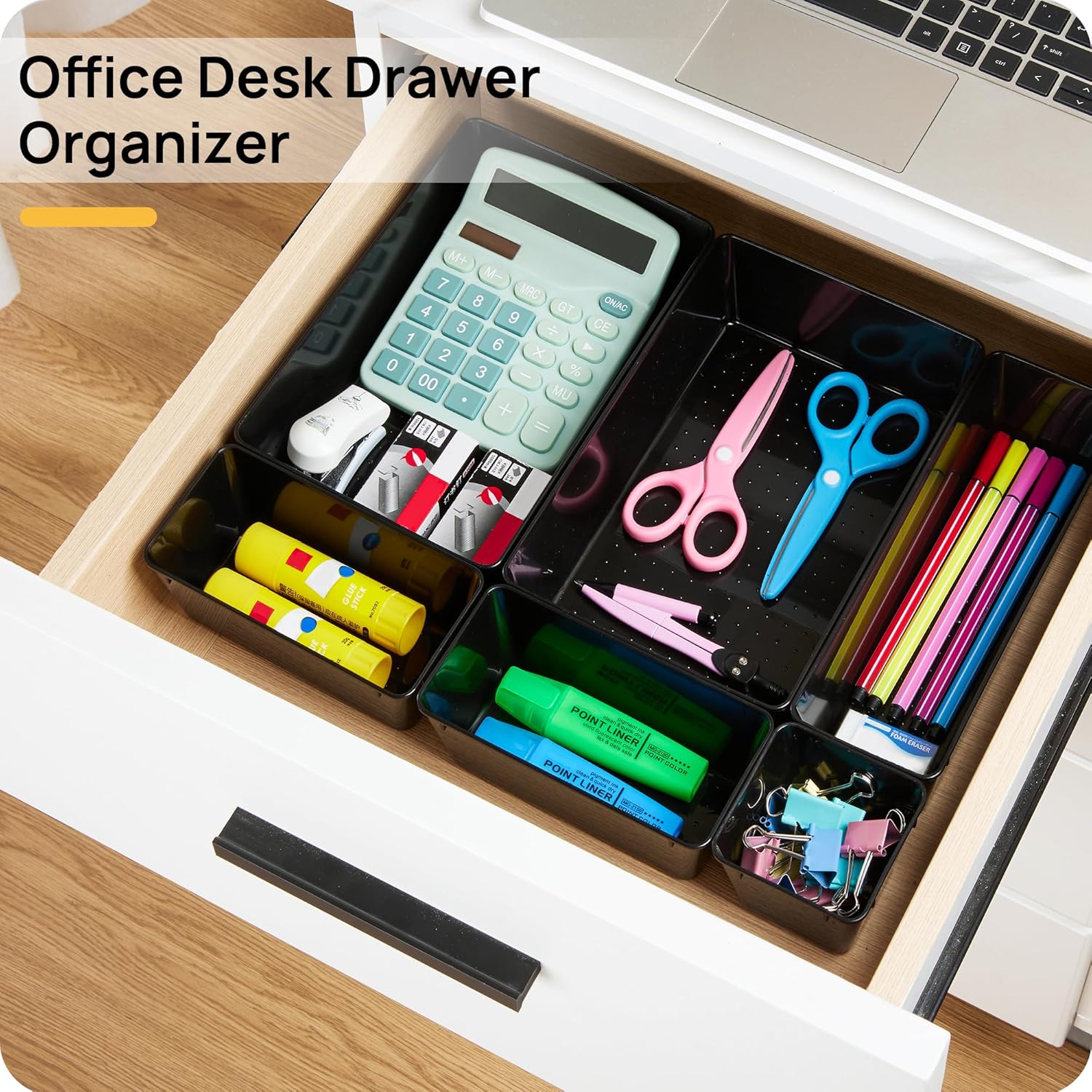 Vtopmart 25 PCS Desk Drawer Organizer Set - Versatile Plastic Storage Bins for Office & Bathroom - Black