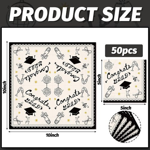 FYSUIMU Graduation Cocktail Napkins - 50 Pcs 3-Ply Disposable Paper for Grad Party Celebrations