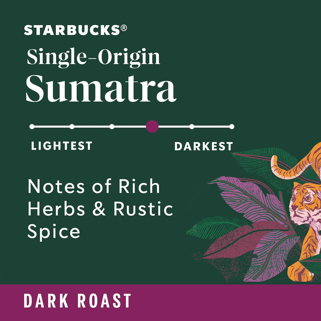 Starbucks K-Cup Coffee Pods - Dark Roast Sumatra, 100% Arabica, 60 Pods Total for Keurig Brewers