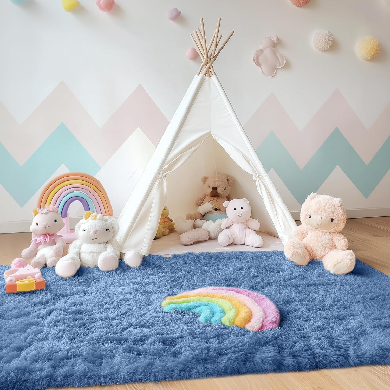OLANLY Area Rug - Soft Fluffy Shaggy Design | Machine Washable 4x5.9 ft - Perfect for Living Room & Nursery Decor, Blue