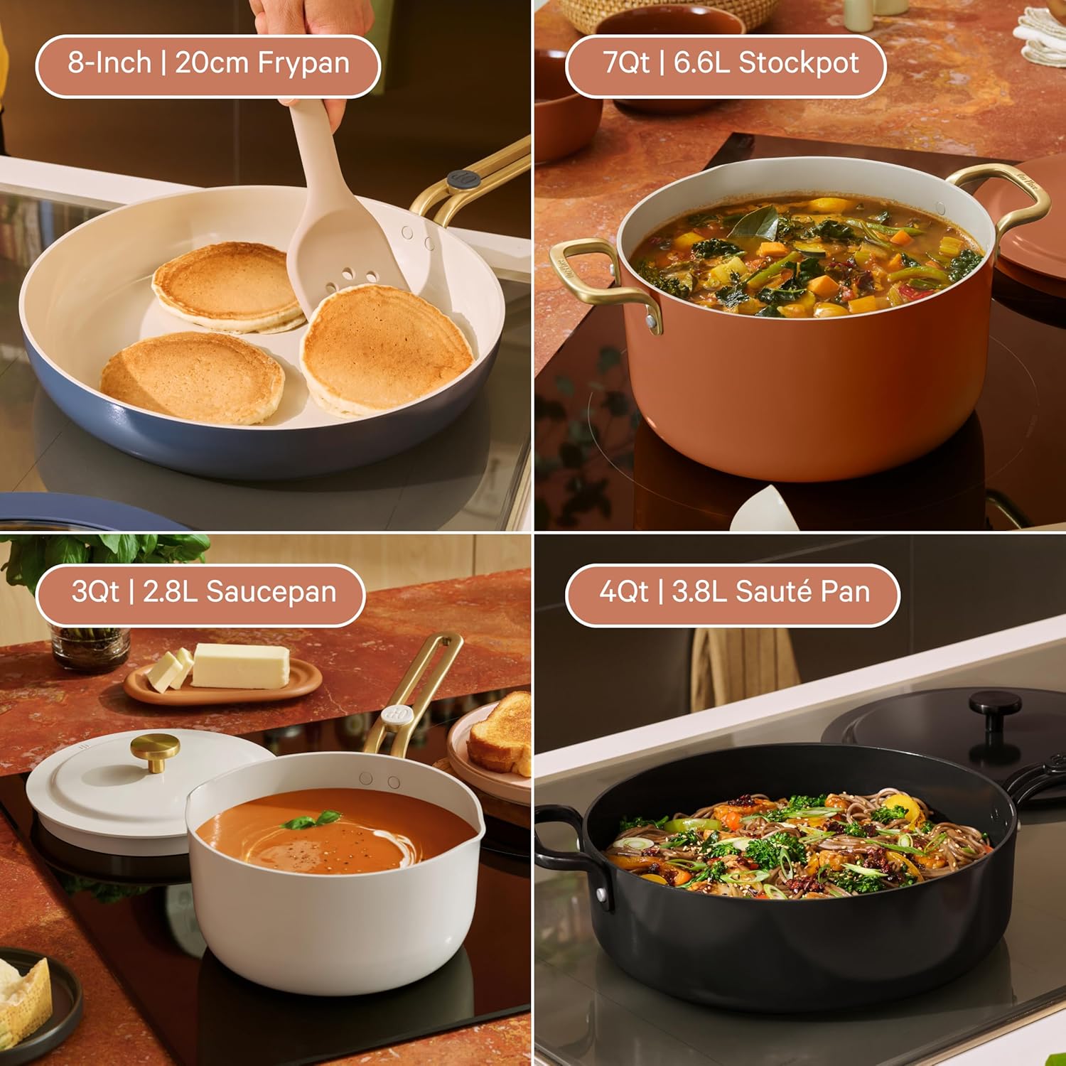 Our Place 11-Piece Cookware Set - Nonstick Ceramic Fry Pan, Saucepan, Sauté Pan & Stock Pot | Oven Safe to 450°F | Cream