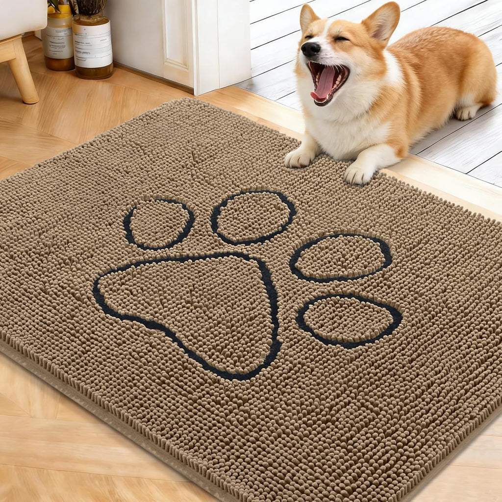 OLANLY Dog Door Mat - Absorbent Non-Slip Mud Mat for Paws | Quick-Dry Chenille, 40x32, Tan