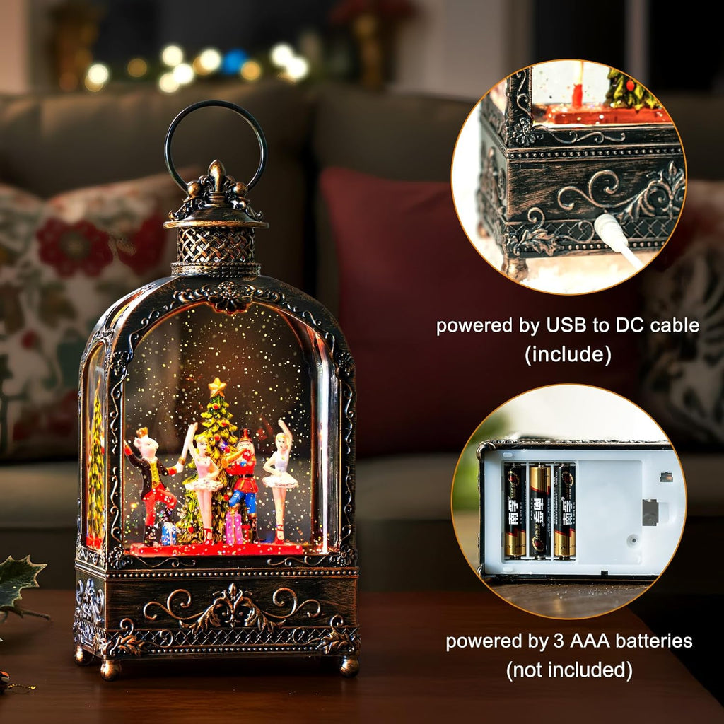 Nutcracker Christmas Snow Globe - Musical Lantern with Timer & USB/Battery Operated - 6 Hours