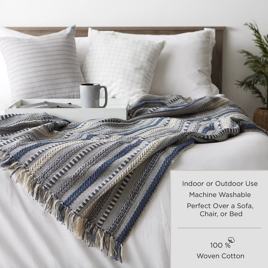 DII Striped Throw Collection Herringbone, 50x60, Stone