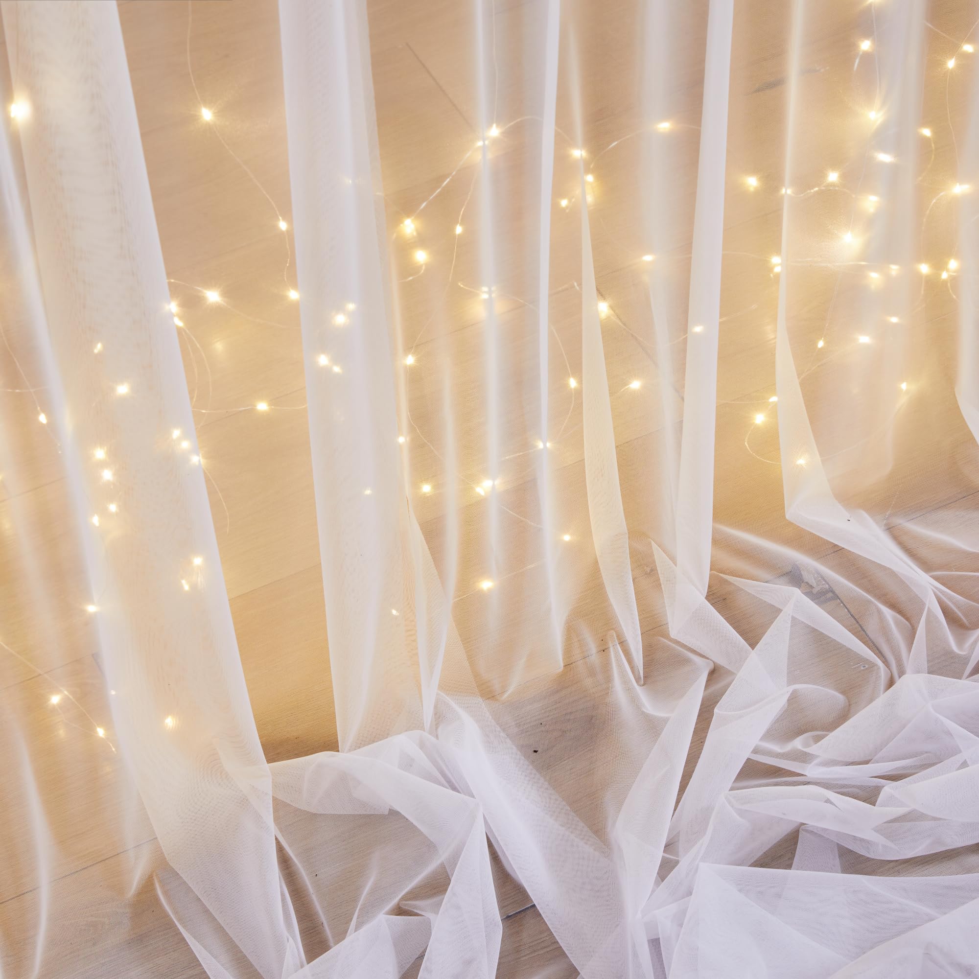 10FT x 7FT White Sheer Curtains with Lights String Tulle Curtain for Living Room Bedroom Parites Wedding Birthday Decorations 2 Panels 60" Wｘ84 L