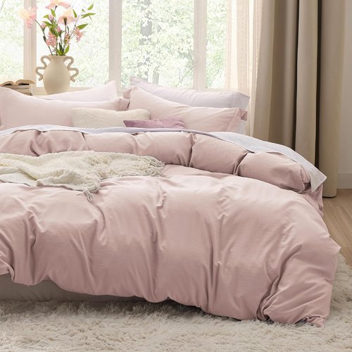 Bedsure Rose Pink Duvet Cover Set - Extra Soft 3-Piece Queen Bedding, 90x90 Inches with Zipper Closure & 2 Pillow Shams