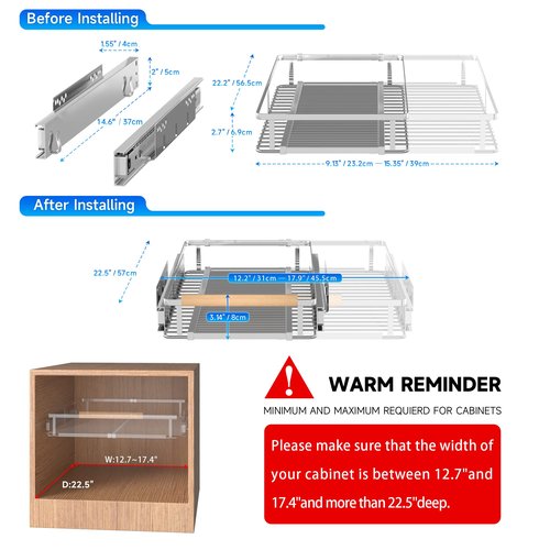 Pull Out Cabinet Organizer, 12.2~17.9"W x 22.5"D Expandable Pull Out Shelves for Kitchen Cabinets, Heavy Duty Metal Slide Out Pantry Shelves Sliding Shelf for Home Kitchen,Under Sink,Wardrobe