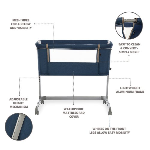 Dream On Me Waves 3-in-1 Baby Bassinet, Bedside Sleeper and -Playard, Seven Adjustable Height Position, Lightweight and Portable Bedside Bassinet, JPMA Certified Crib