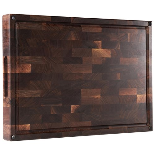 Cozifa American Dark Walnut Wood Cutting Board 17"x12"x1.6" for Kitchen with Juice Groove, Inner Handles, Gift Box Packaging and End Grain Butcher Block Finished with Linseed Oil, Beeswax & Lemon Oil