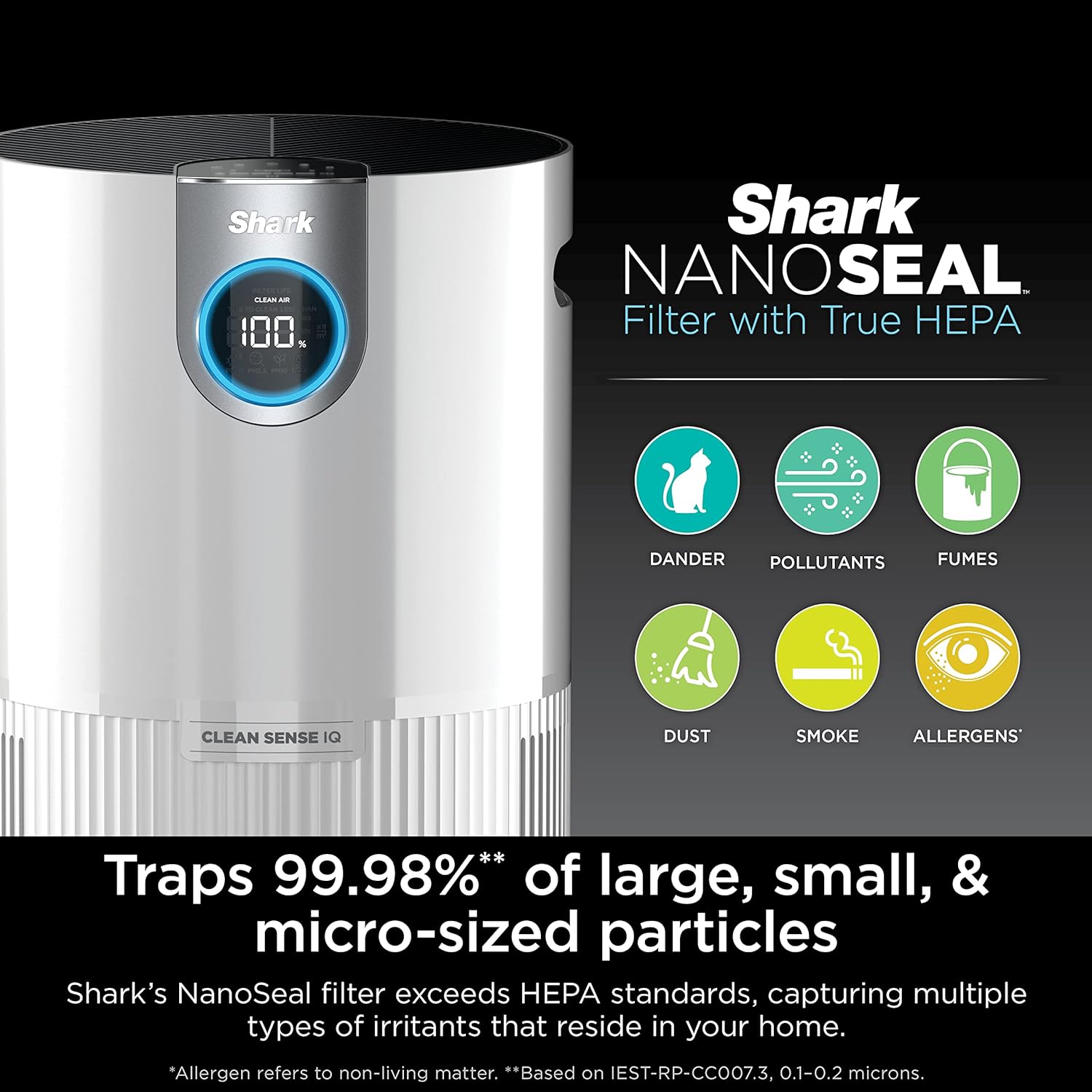 Shark Air Purifier - HEPA Filter with Clean Sense Technology for Large Rooms up to 1000 Sq Ft | Captures 99.98% of Allergens