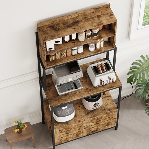 Garvee Bakers Rack with Storage Cabinet, 68" Industrial 6-Tier Kitchen Storage Shelf with Cabinet,Microwave Stand,Shelves,Freestanding Coffee Bar for Pots, Spices & Kitchen Essentials