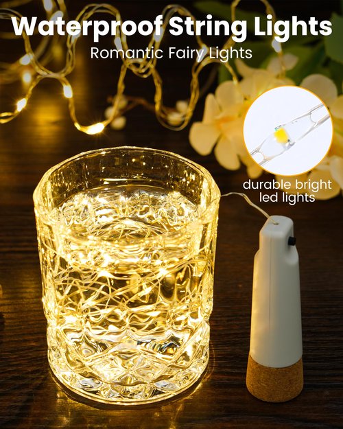 tuhood Wine Bottle Lights with Cork, 4 Pack 20 LEDs Rechargeable Multi-Light Mode Fairy Lights,for Halloween Decorations Indoor, Wedding Décor Warm