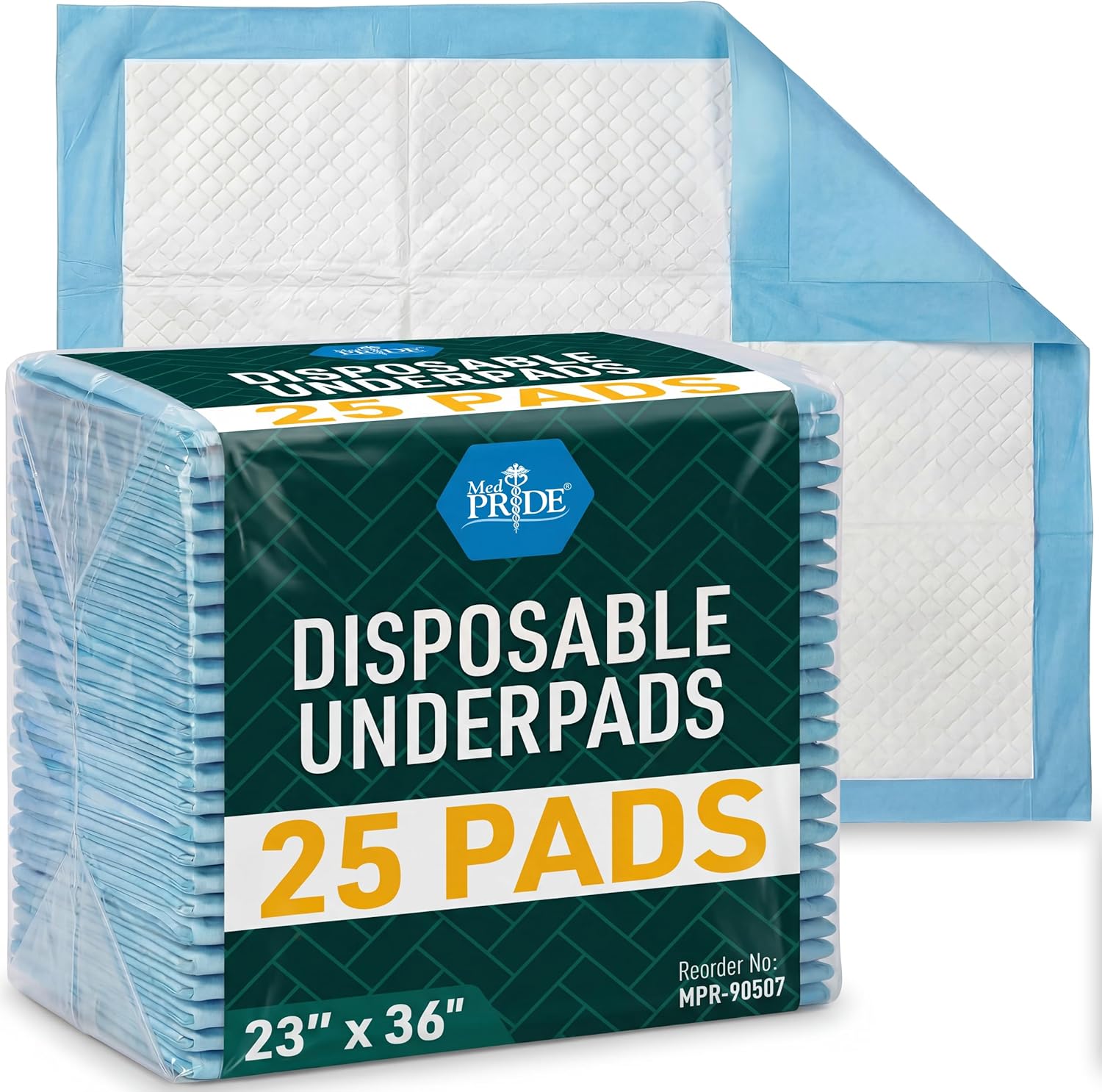 Med Pride Disposable Underpads - Super Absorbent Incontinence Pads 23" X 36" (25-Count) | Ideal for Kids, Adults, and Pets